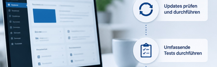 Schematische Darstellung einer sicheren Strategie für automatische WordPress-Updates mit Backup, Staging und Funktionsprüfung