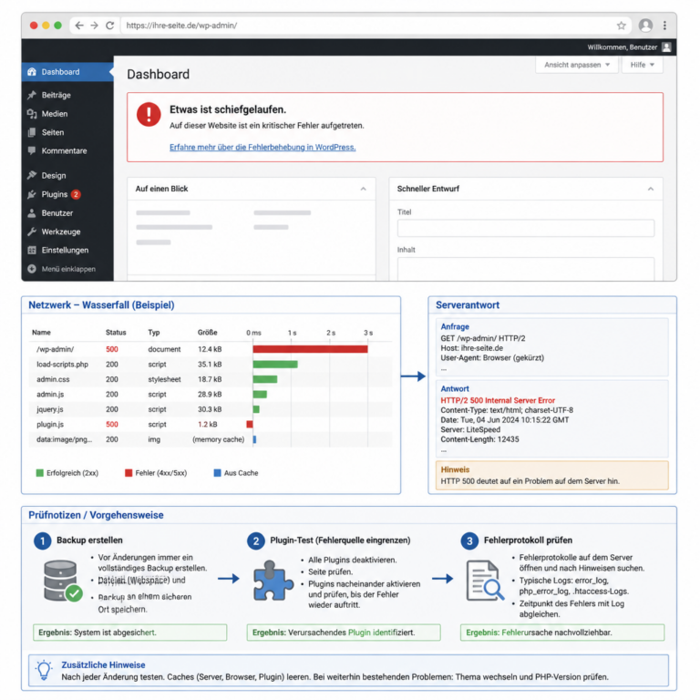 Systematische Pru00fcfung eines langsamen WordPress Backends mit Browser-, Server- und Plugin-Analyse