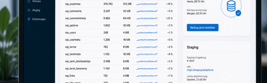 Analyse einer wachsenden WordPress-Datenbank mit großen Tabellen und Backup-Hinweis