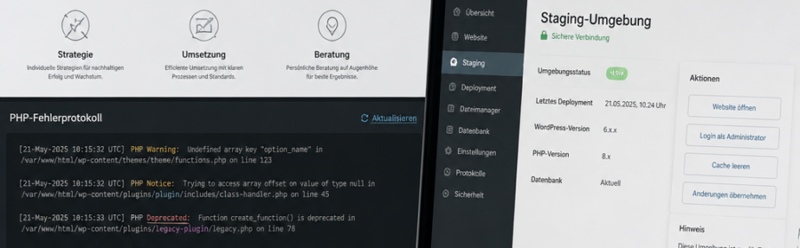 Analyse eines WordPress-Fehlers nach einem PHP-Update mit Fehlerprotokoll und Staging-Umgebung