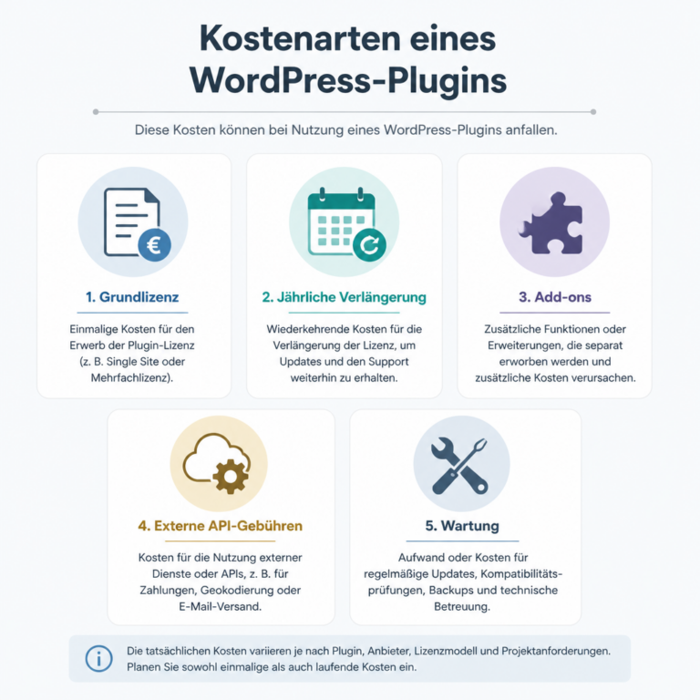 Infografik zu den verschiedenen Kostenarten von WordPress-Plugins