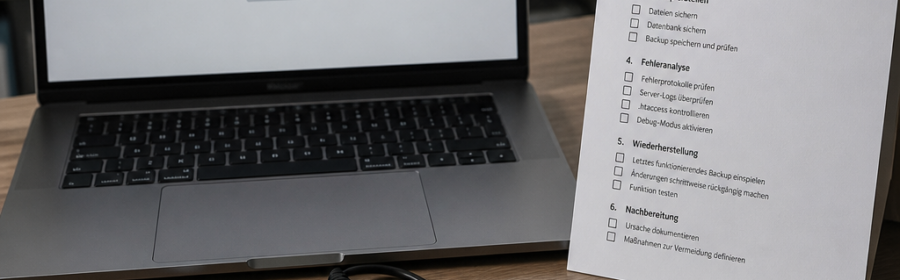 Systematische Analyse eines WordPress-Ausfalls mit Checkliste, Backup und Serverprotokoll