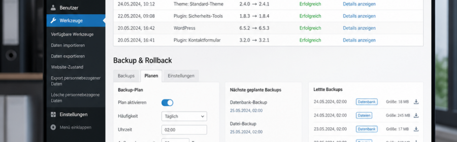 WordPress-Update mit dokumentiertem Rollback- und Backup-Ablauf