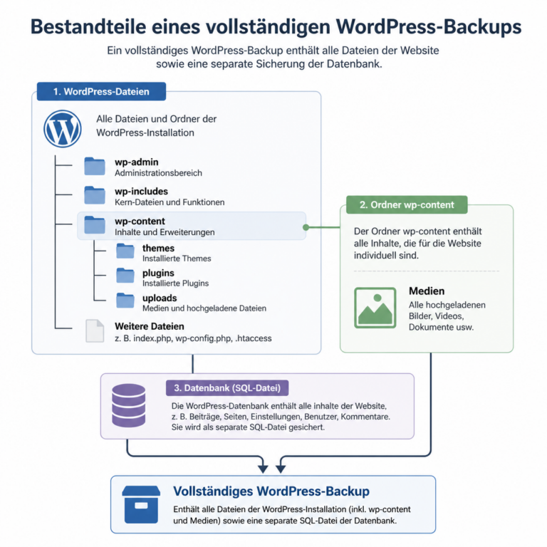 u00dcbersicht der Dateien und Datenbank fu00fcr ein vollstu00e4ndiges WordPress-Backup
