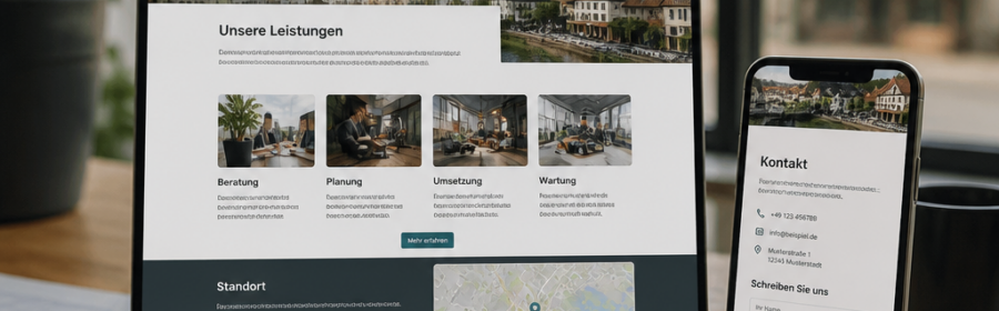 WordPress Website eines lokalen Unternehmens auf Laptop und Smartphone