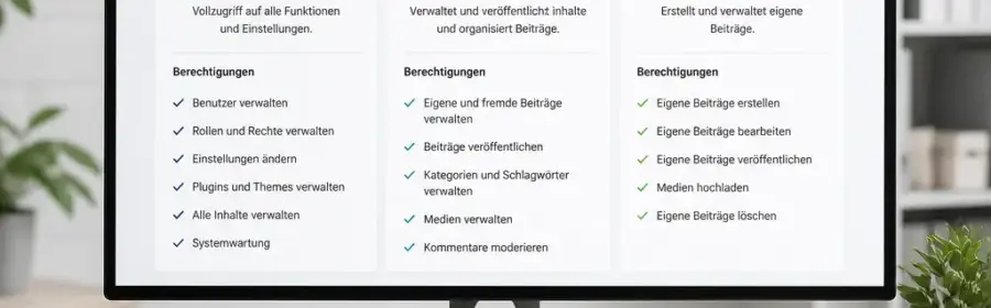 Übersicht eines WordPress-Rollenmodells zur Begrenzung von Administratorrechten