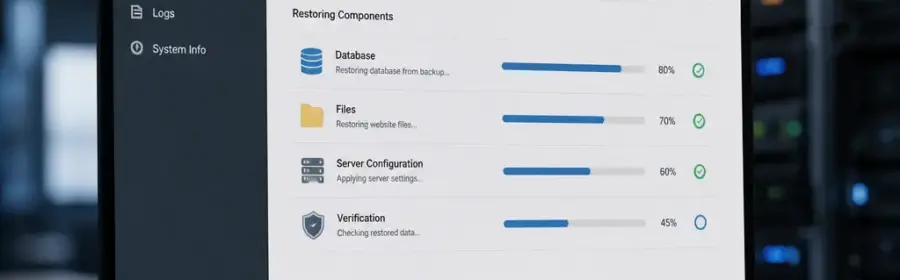 Systematische Prüfung einer WordPress-Backup-Wiederherstellung mit Dateien, Datenbank und Server