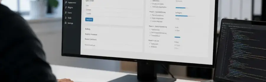 Externer WordPress Entwickler analysiert eine Website und plant technische Aufgaben