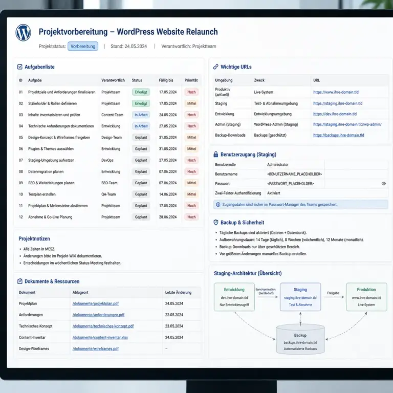 Checkliste zur Vorbereitung eines externen WordPress-Entwicklungsprojekts