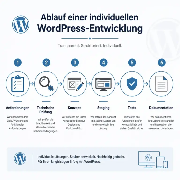Ablauf von der Anforderungsanalyse bis zur getesteten WordPress-Funktion