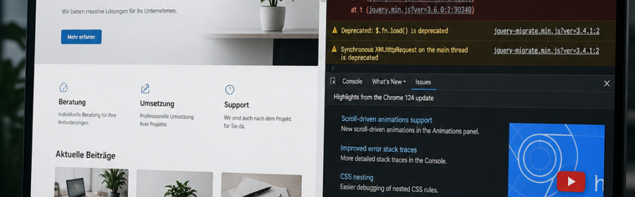 Browser-Entwicklertools mit JavaScript-Fehlermeldung bei einer WordPress-Website
