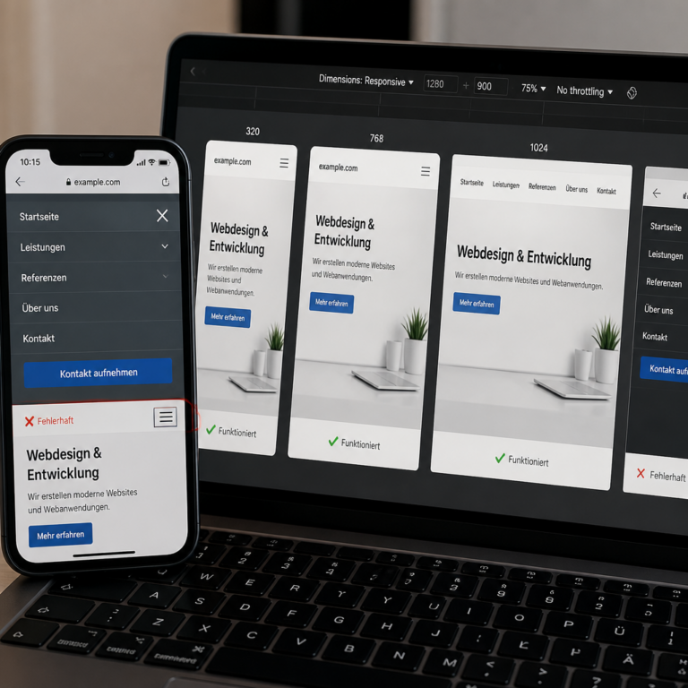 Vergleich der mobilen WordPress Navigation auf Smartphone und Browser
