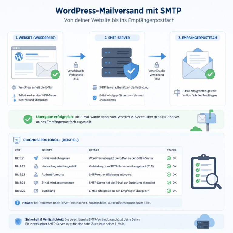 WordPress u00fcbergibt eine Passwort-Reset-Mail u00fcber einen authentifizierten SMTP-Server