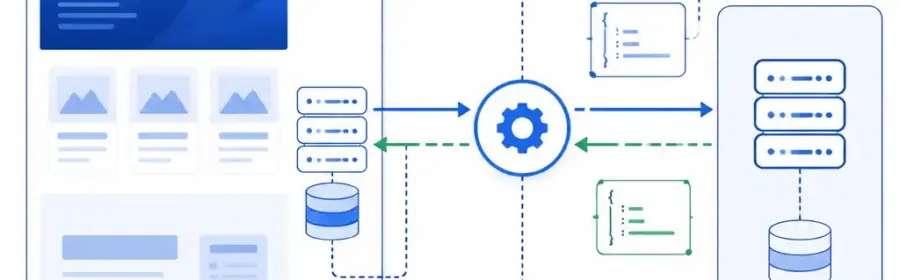 Schematische Darstellung einer sicheren API-Verbindung zwischen WordPress Plugin und externem System