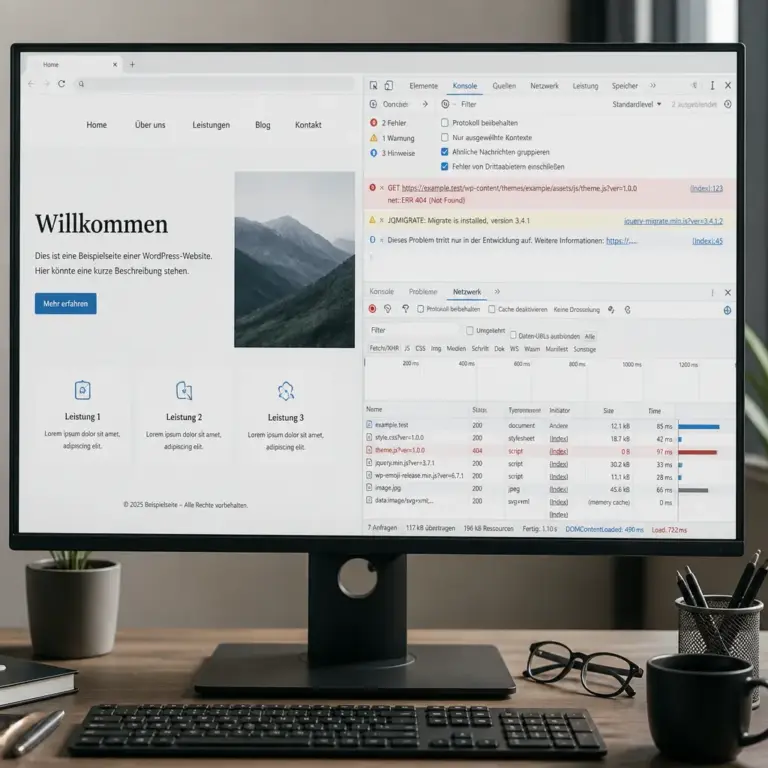 Systematische Analyse eines WordPress Plugin Konflikts in Browser-Konsole und Netzwerkbereich