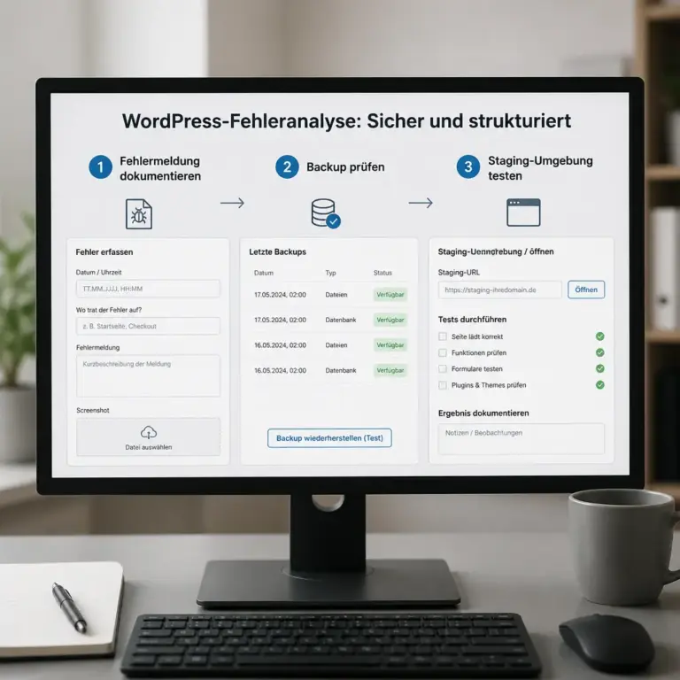 Schrittweiser Ablauf zur sicheren Analyse eines WordPress-Plugin-Fehlers