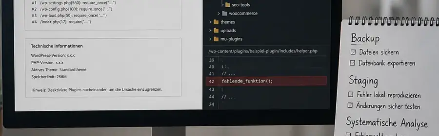 WordPress-Plugin-Fehler wird anhand einer Fehlermeldung und eines Debugging-Prozesses analysiert