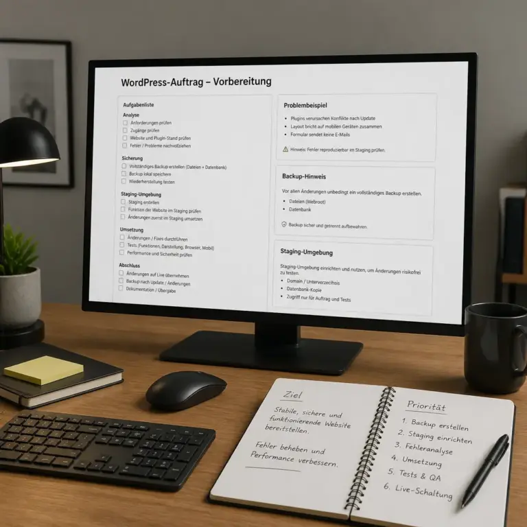 Aufgabenliste fu00fcr die Vorbereitung eines WordPress-Programmierauftrags