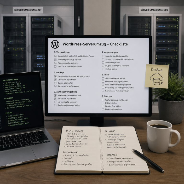 Checkliste und Backup-Vorbereitung fu00fcr einen WordPress Serverumzug