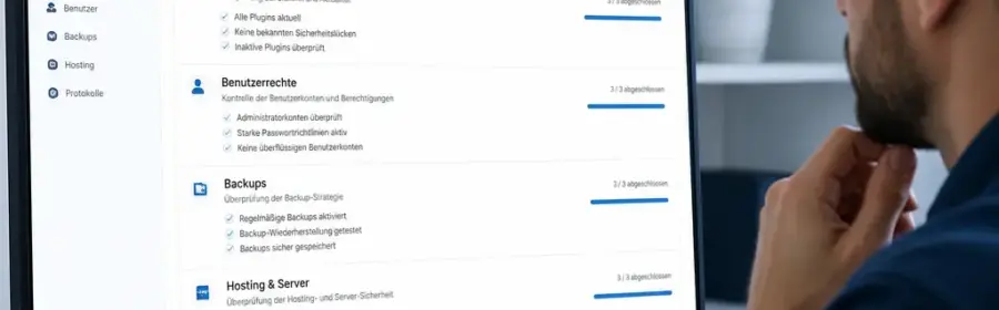 Übersicht eines WordPress Sicherheitschecks für eine Unternehmenswebsite