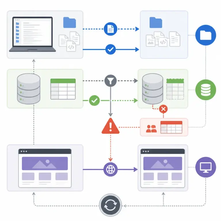 Vergleich der u00dcbertragungswege von Dateien und Datenbank beim WordPress-Deployment
