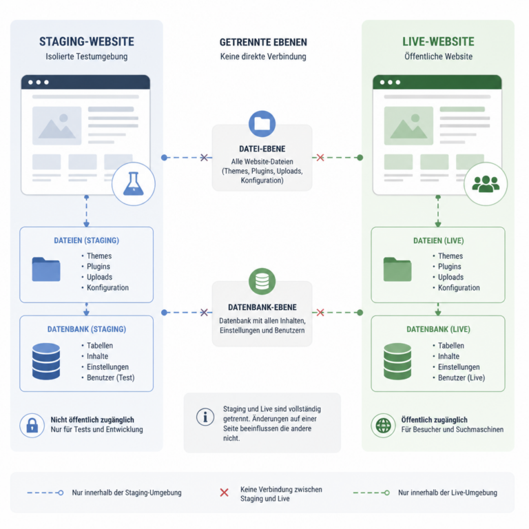 Vergleich zwischen WordPress-Staging-Umgebung und produktiver Live-Website