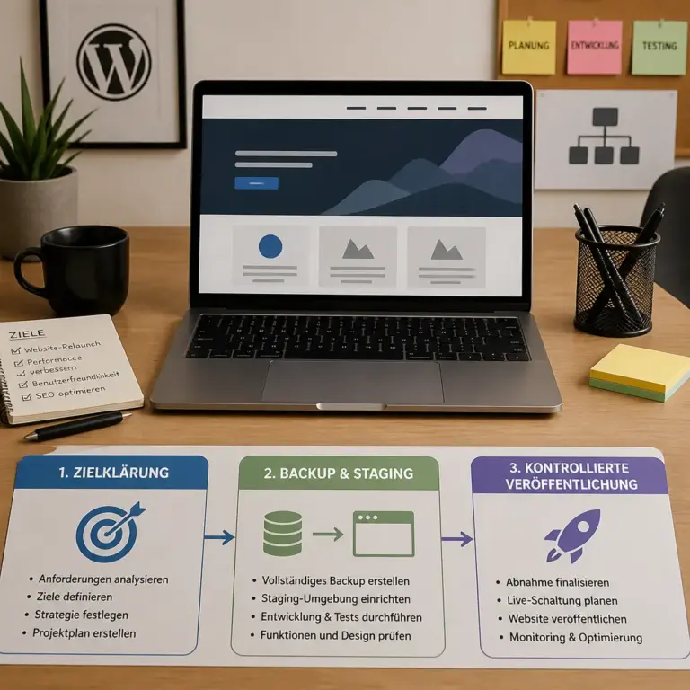 Strukturierter Ablauf eines technischen WordPress-Projekts mit Backup und Staging