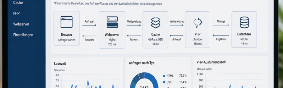 Schematische Darstellung der TTFB-Verarbeitung einer WordPress-Website