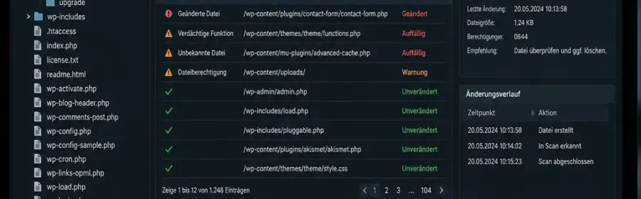 Analyse verdächtiger Dateien in einer WordPress-Dateistruktur