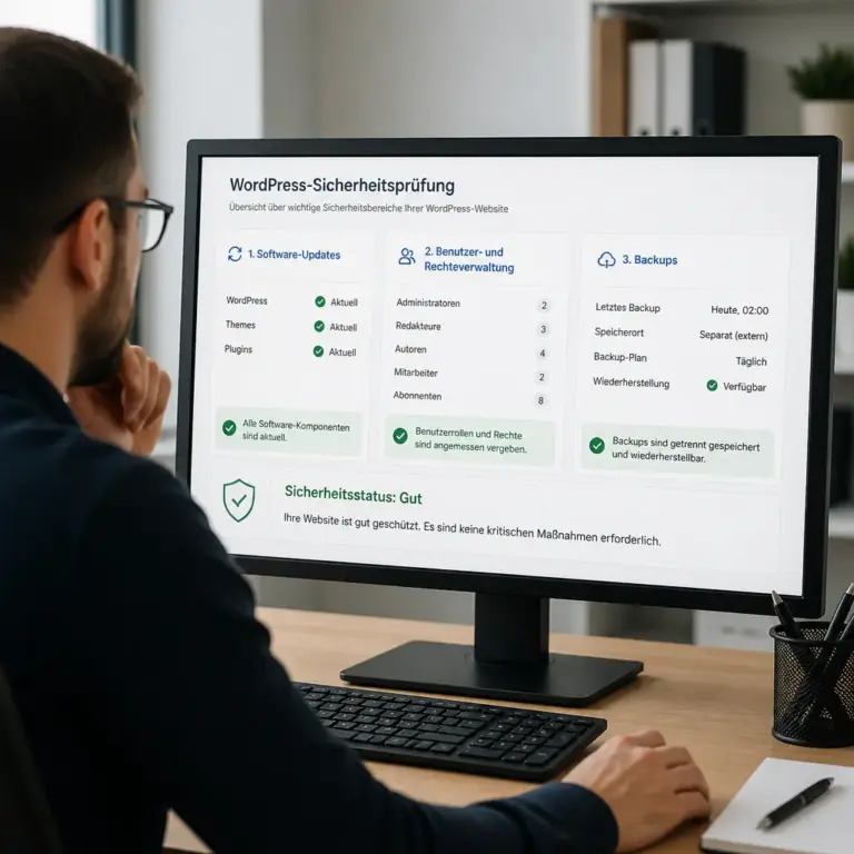 WordPress-Sicherheitspru00fcfung mit Updates, Benutzerrechten und Backups