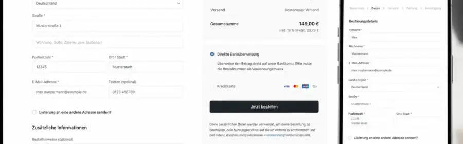 Übersichtlicher WooCommerce-Checkout auf Desktop und Smartphone
