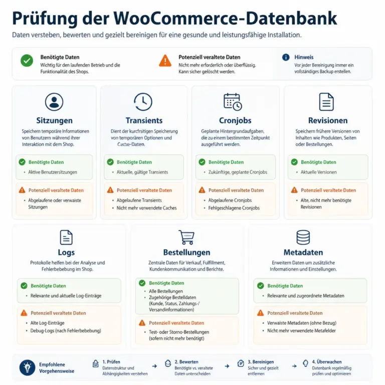 Wichtige Datenbereiche bei der Pru00fcfung einer WooCommerce-Datenbank