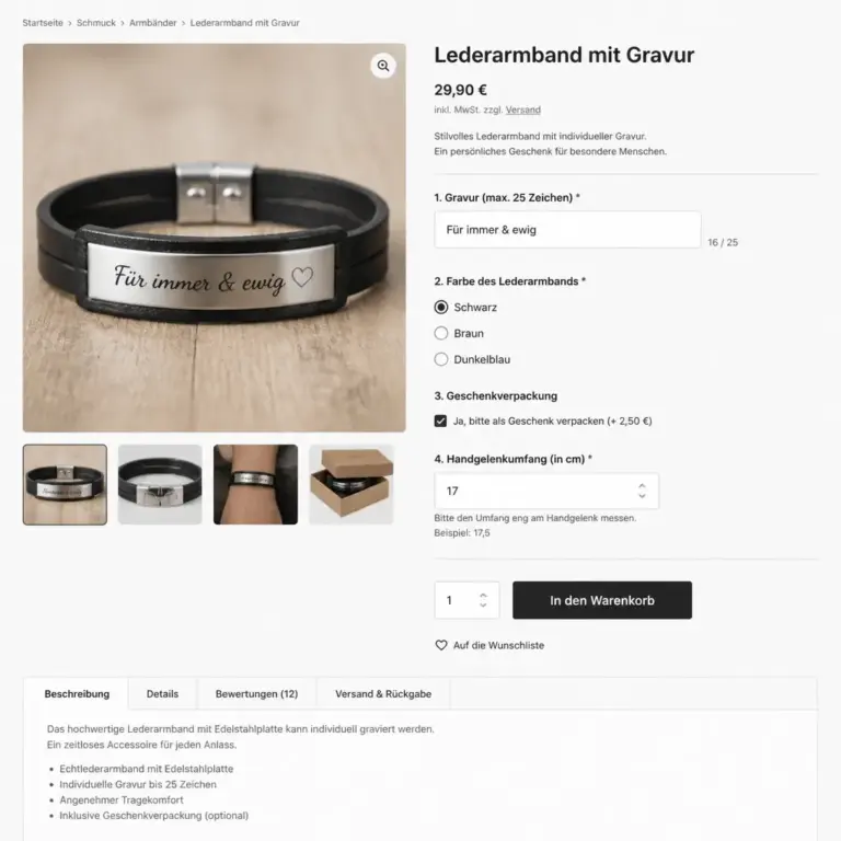 Verschiedene individuelle Produktfelder auf einer WooCommerce-Produktseite