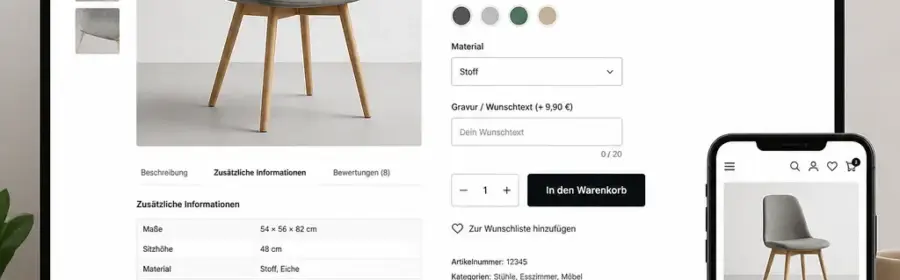 Erweiterte WooCommerce-Produktseite mit Varianten, technischen Daten und Zusatzfeldern