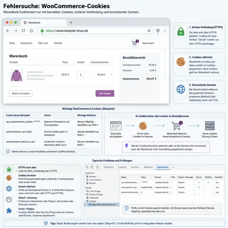WooCommerce-Cookies und Sitzungsdaten bei der Warenkorb-Fehlersuche