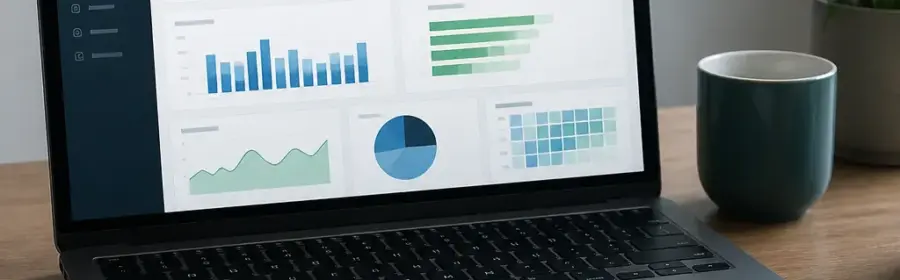 Abstraktes Analytics-Dashboard mit aggregierten Kennzahlen und Notizen zur datenschutzfreundlichen WordPress-Einbindung