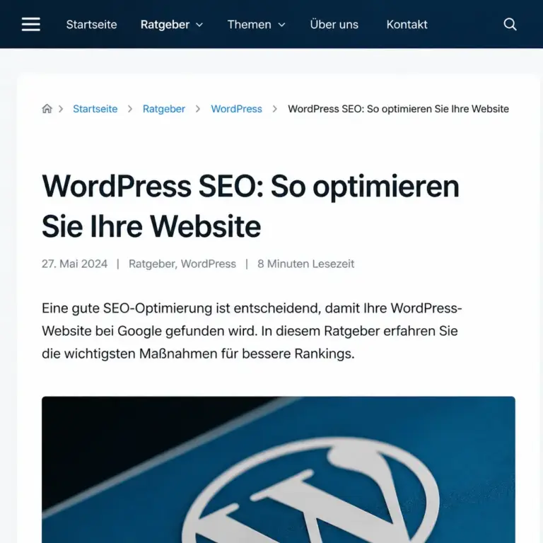 Breadcrumb-Pfad mit Startseite, Ratgeber, WordPress und aktuellem Artikel