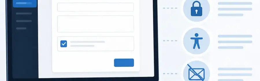WordPress-Formular mit CAPTCHA und Symbolen für Datenschutz, Barrierefreiheit und Spam-Schutz
