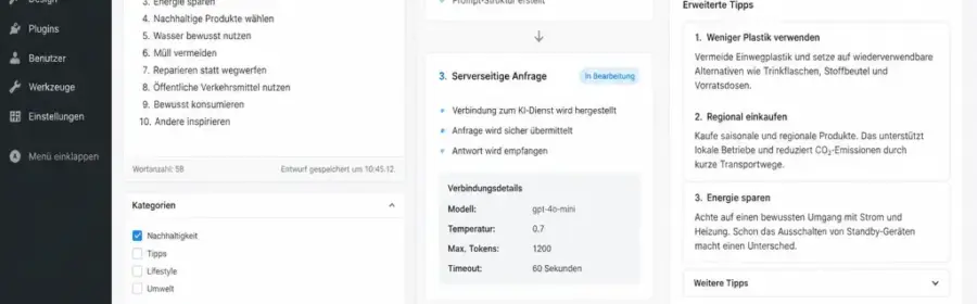Schematische Darstellung einer sicheren ChatGPT-API-Integration in WordPress