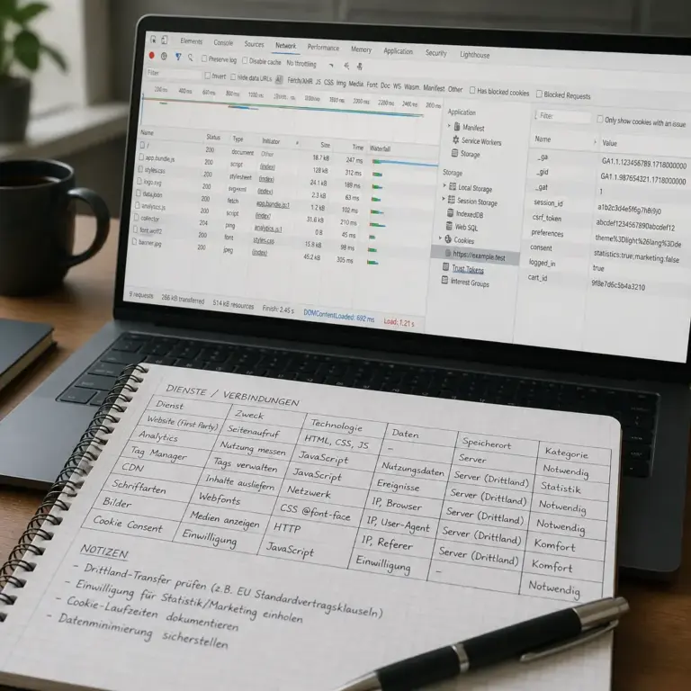 Analyse von Cookies und externen Netzwerkverbindungen einer WordPress-Website