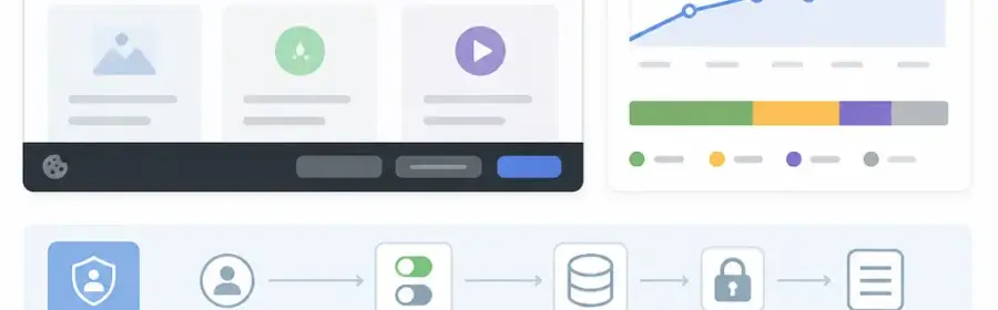 Schematische Darstellung eines schnellen WordPress-Cookie-Banners und seiner Ladeprozesse