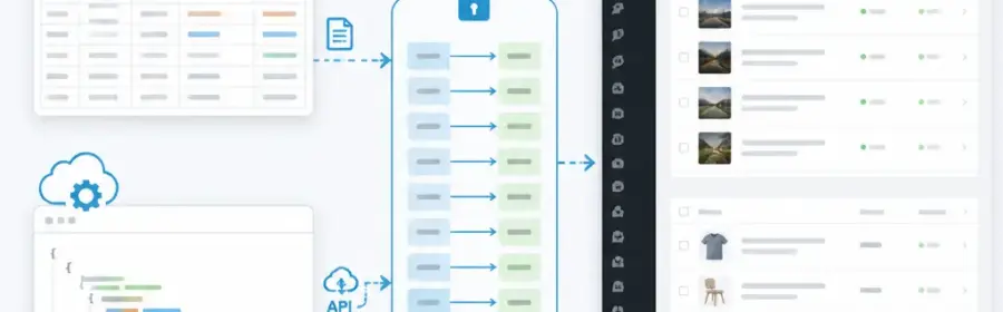 Schematische Darstellung eines automatischen Datenimports in WordPress