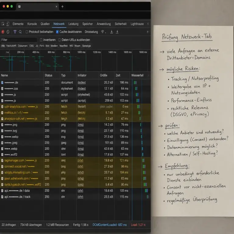Analyse externer Ressourcen im Netzwerk-Tab eines Browsers