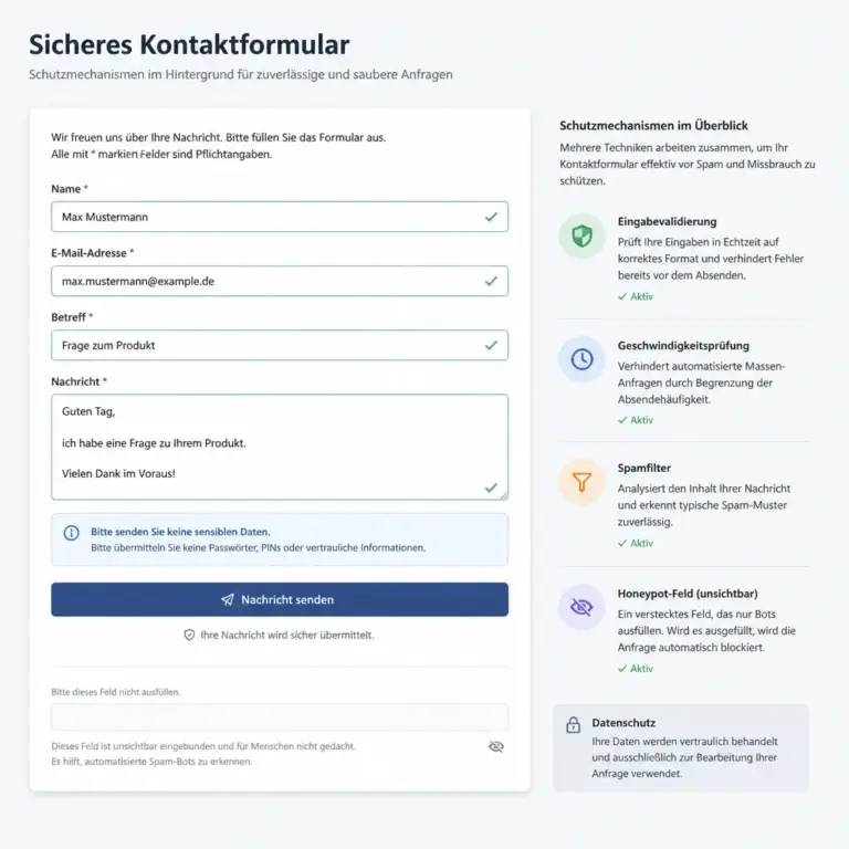 Kontaktformular mit Honeypot, Validierung und Spamfilter