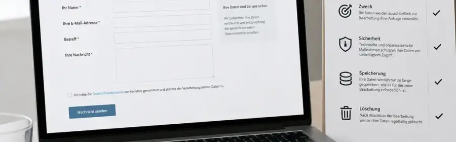 Übersichtliches WordPress-Formular mit Datenschutz-Hinweis und Checkliste