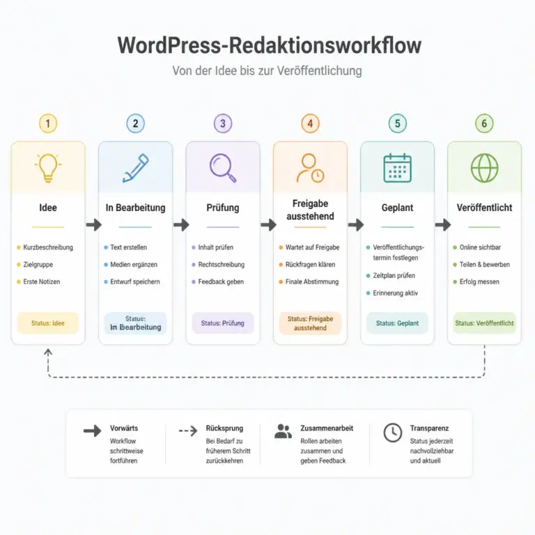 u00dcbersicht der Statusstufen in einem WordPress-Freigabeprozess