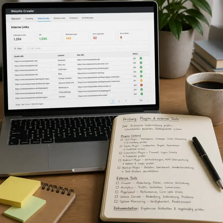 Analysewerkzeug fu00fcr interne Links in einer WordPress-Website