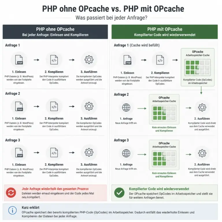 Vergleich der PHP-Ausfu00fchrung von WordPress ohne und mit OPcache