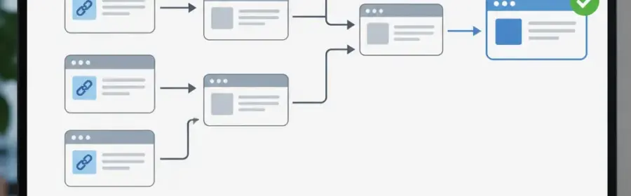 Diagramm einer Redirect-Kette mit mehreren Zwischenzielen und einer endgültigen WordPress-URL