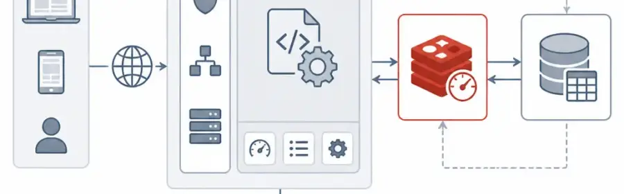 Schematische Darstellung von Redis als Objekt-Cache zwischen WordPress und Datenbank